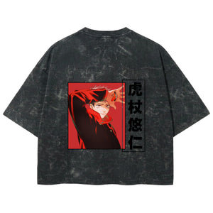 Playera streetwear premium de anime y gaming ExtraLife MX, corte boxy deluxe mineral wash heavyweight en color Acid Wash, moda urbana mexicana de culto.