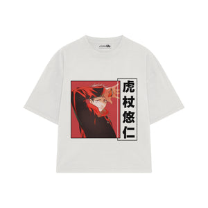 Playera streetwear premium de anime y gaming ExtraLife MX, corte boxy oversized drop shoulder heavyweight en color Deep Black y Off-White, moda urbana mexicana de culto.