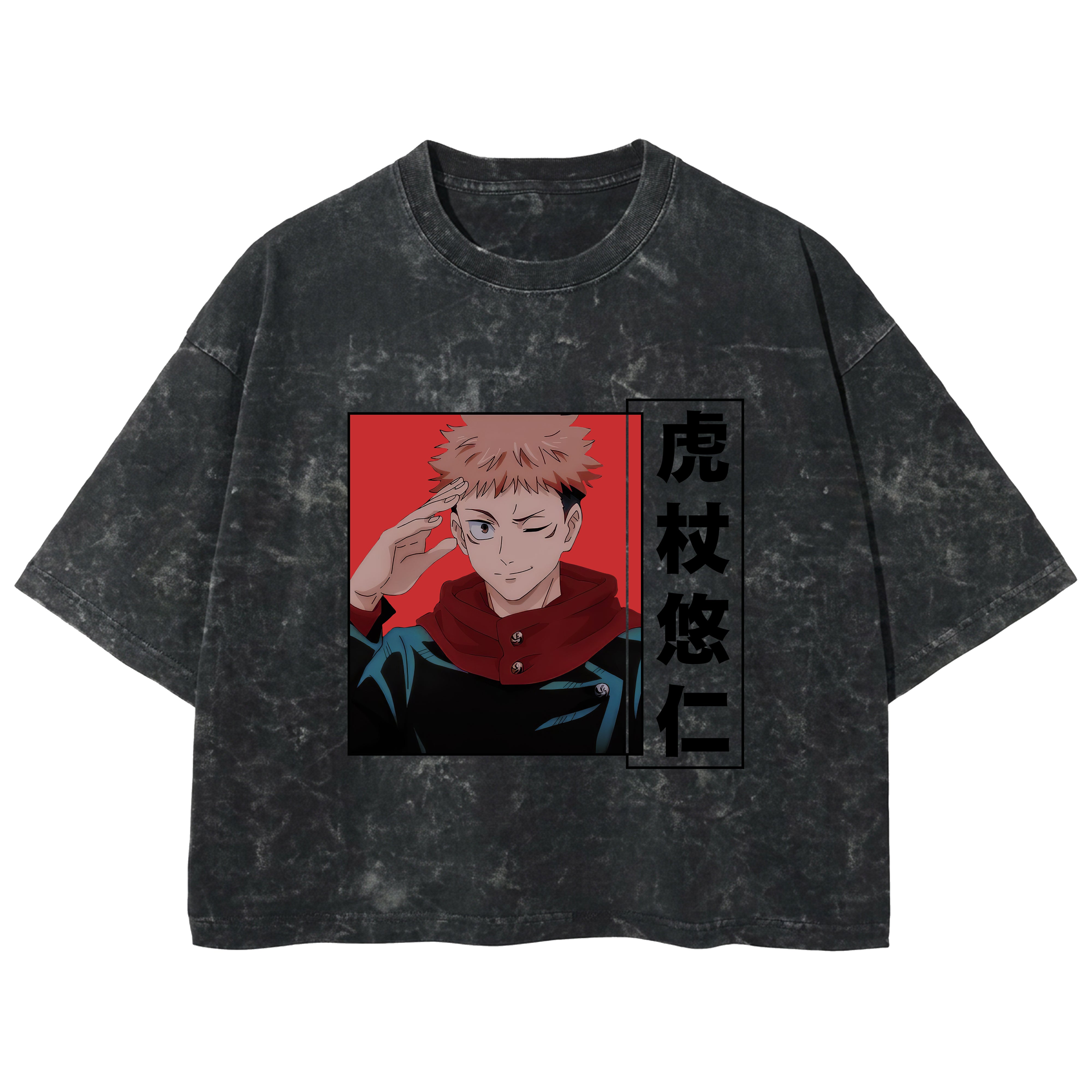 Playera streetwear premium de anime y gaming ExtraLife MX, corte boxy deluxe mineral wash heavyweight en color Acid Wash, moda urbana mexicana de culto.