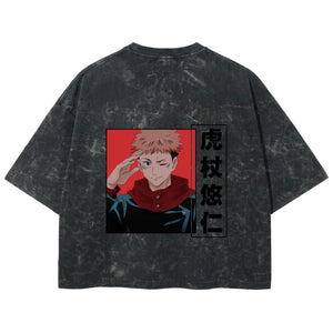 Playera streetwear premium de anime y gaming ExtraLife MX, corte boxy deluxe mineral wash heavyweight en color Acid Wash, moda urbana mexicana de culto.