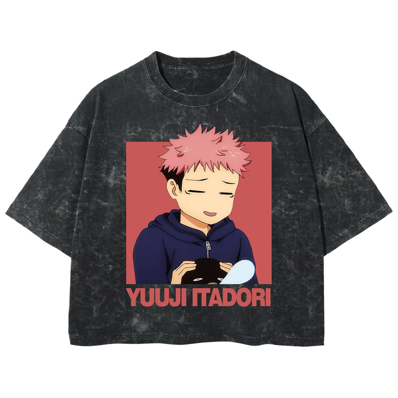Playera streetwear premium de anime y gaming ExtraLife MX, corte boxy deluxe mineral wash heavyweight en color Acid Wash, moda urbana mexicana de culto.