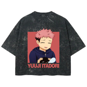 Playera streetwear premium de anime y gaming ExtraLife MX, corte boxy deluxe mineral wash heavyweight en color Acid Wash, moda urbana mexicana de culto.