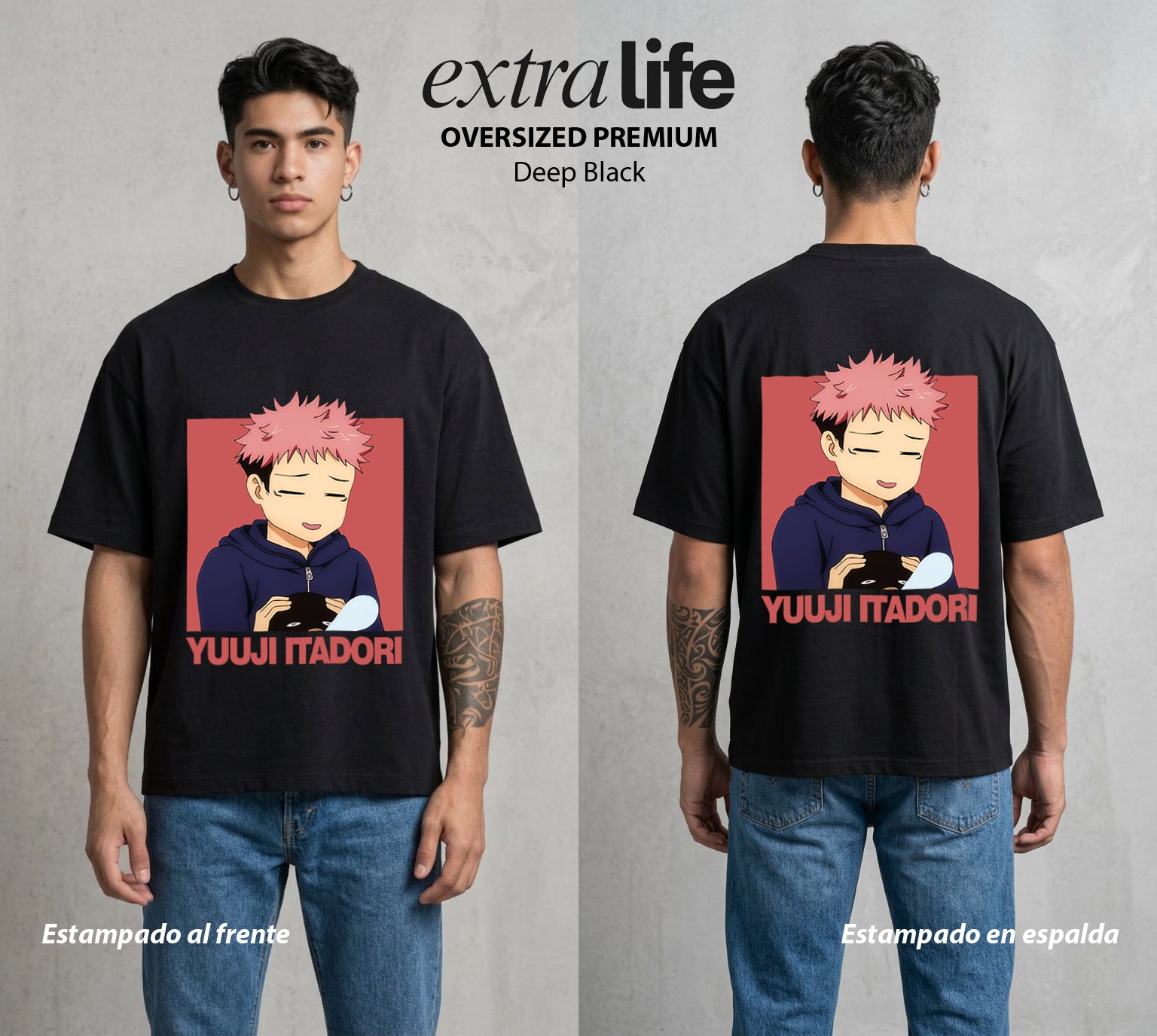 El Arte de las Maldiciones | El Poder sin Tecnica #04534 - Playera Oversized Premium | Deep Black - Foto en modelo