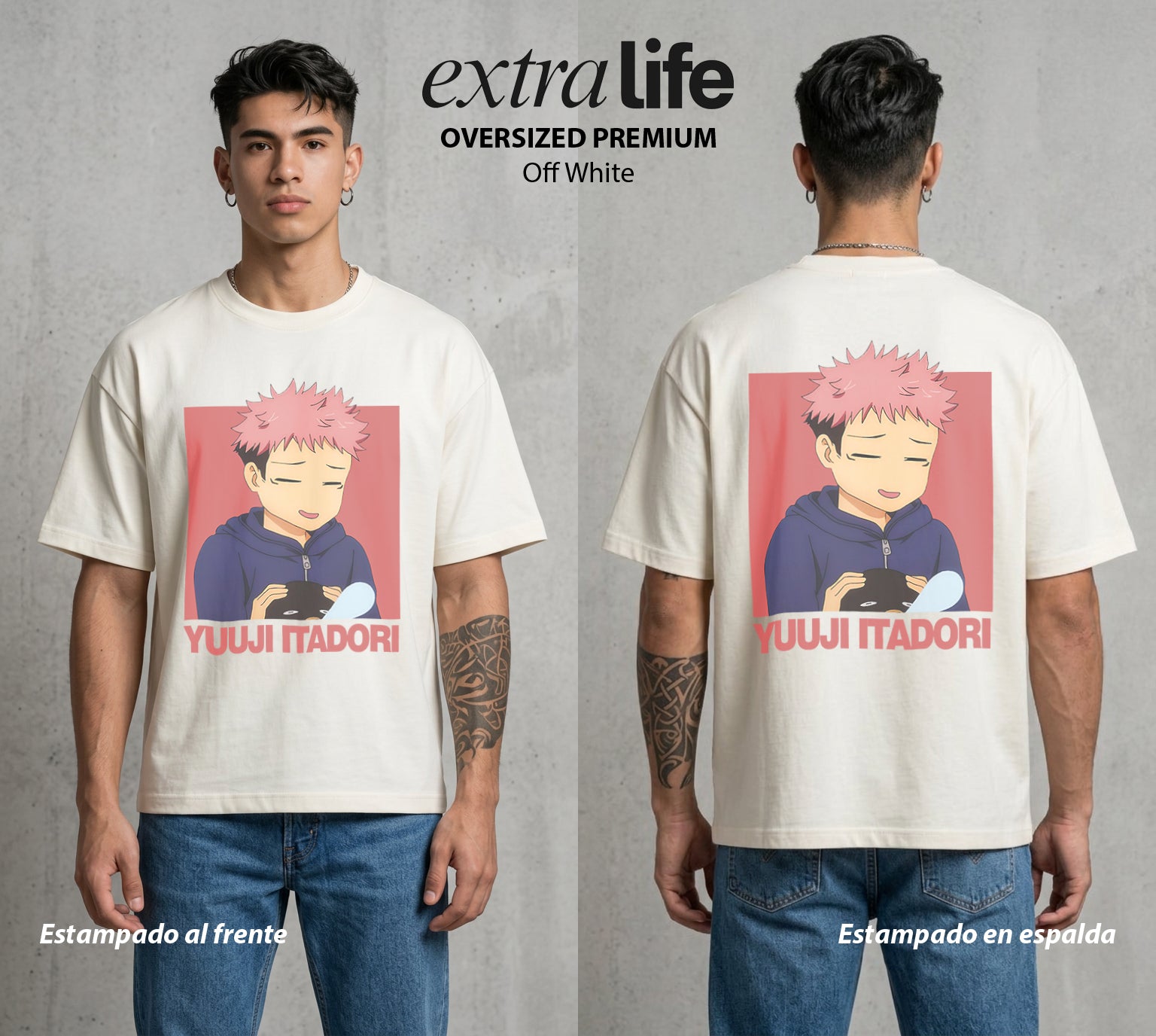 El Arte de las Maldiciones | El Poder sin Tecnica #04534 - Playera Oversized Premium | Off White - Foto en modelo