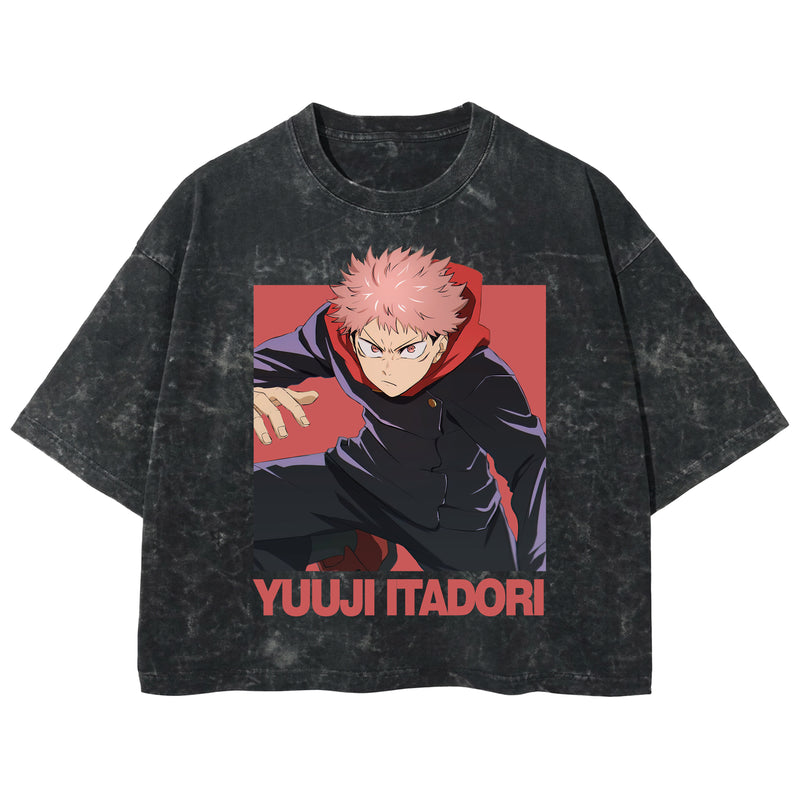 Playera streetwear premium de anime y gaming ExtraLife MX, corte boxy deluxe mineral wash heavyweight en color Acid Wash, moda urbana mexicana de culto.