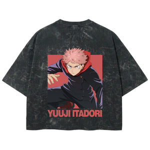Playera streetwear premium de anime y gaming ExtraLife MX, corte boxy deluxe mineral wash heavyweight en color Acid Wash, moda urbana mexicana de culto.