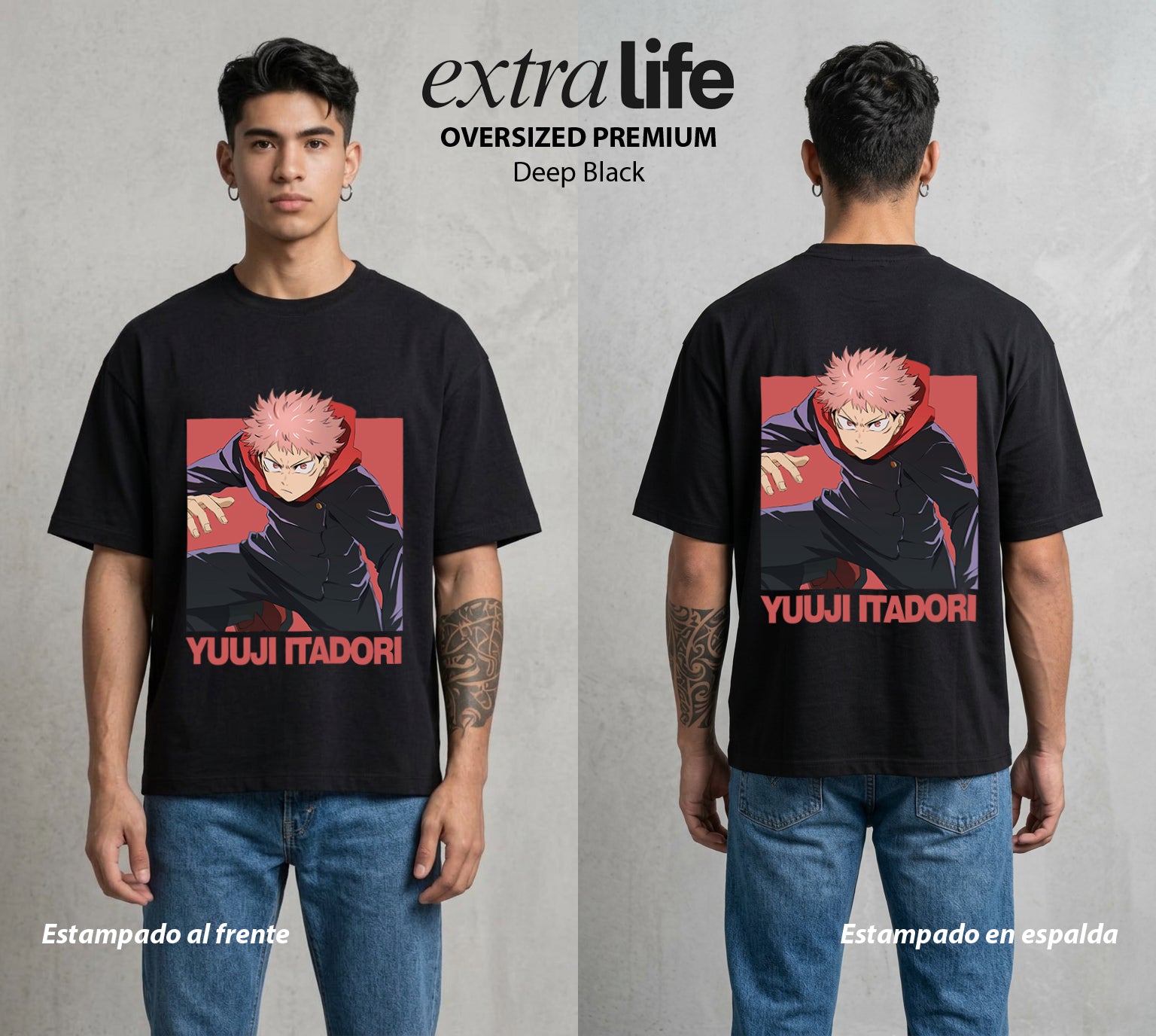 El Arte de las Maldiciones | La Voluntad del Bien #04535 - Playera Oversized Premium | Deep Black - Foto en modelo