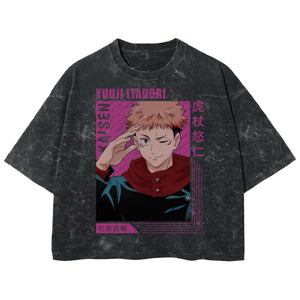 Playera streetwear premium de anime y gaming ExtraLife MX, corte boxy deluxe mineral wash heavyweight en color Acid Wash, moda urbana mexicana de culto.