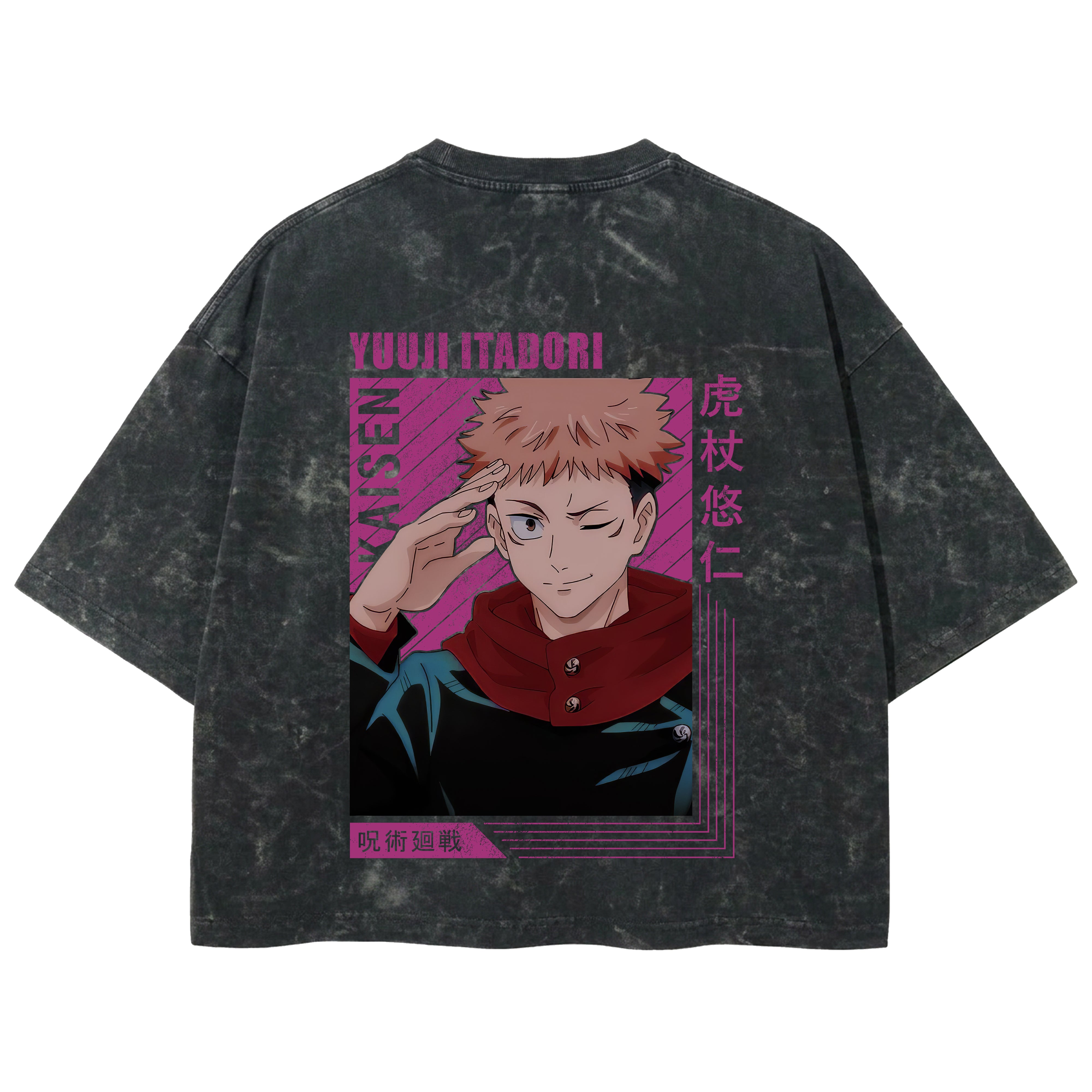 Playera streetwear premium de anime y gaming ExtraLife MX, corte boxy deluxe mineral wash heavyweight en color Acid Wash, moda urbana mexicana de culto.