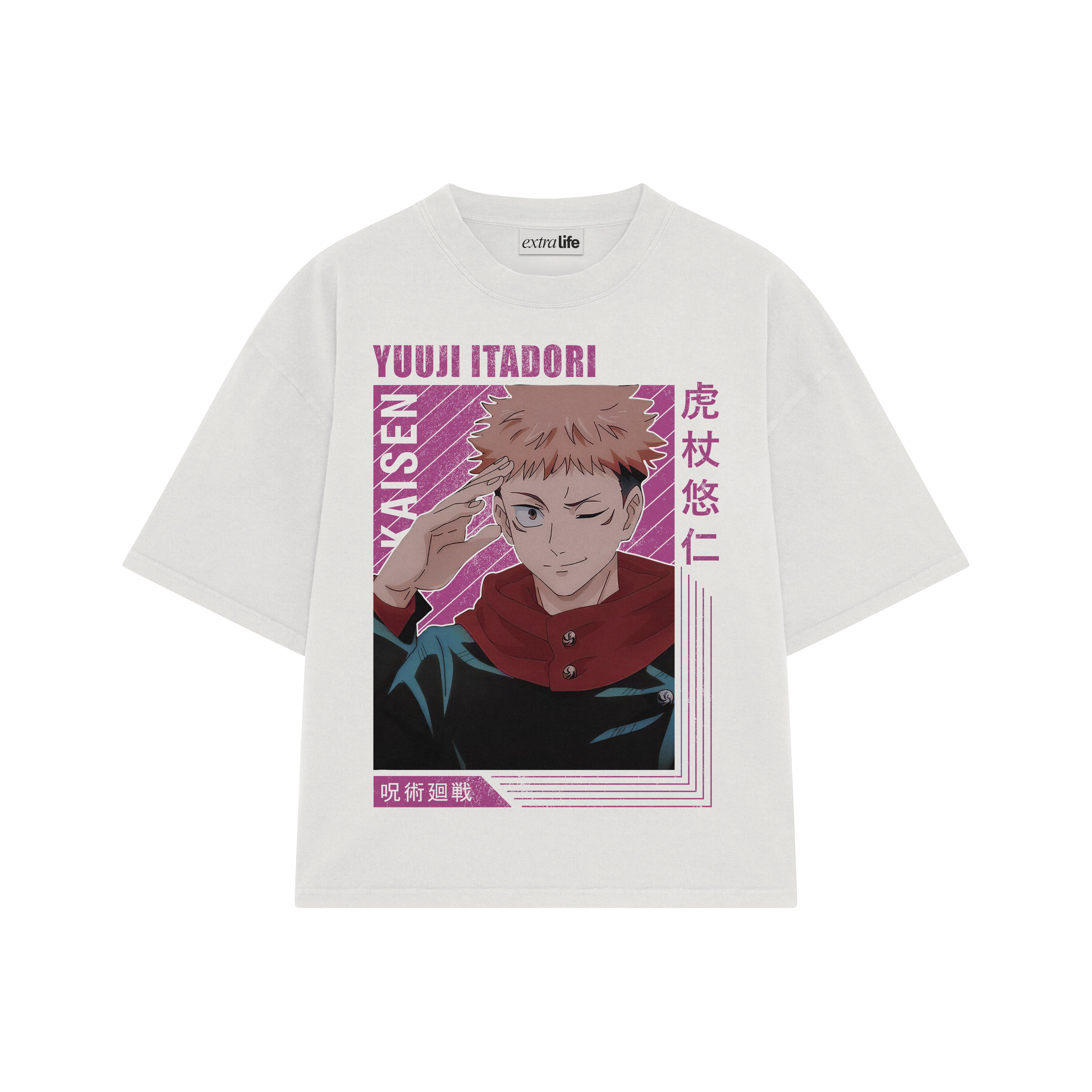 Playera streetwear premium de anime y gaming ExtraLife MX, corte boxy oversized drop shoulder heavyweight en color Deep Black y Off-White, moda urbana mexicana de culto.