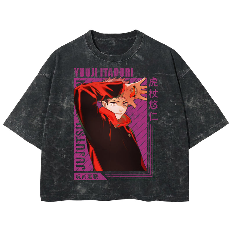 Playera streetwear premium de anime y gaming ExtraLife MX, corte boxy deluxe mineral wash heavyweight en color Acid Wash, moda urbana mexicana de culto.