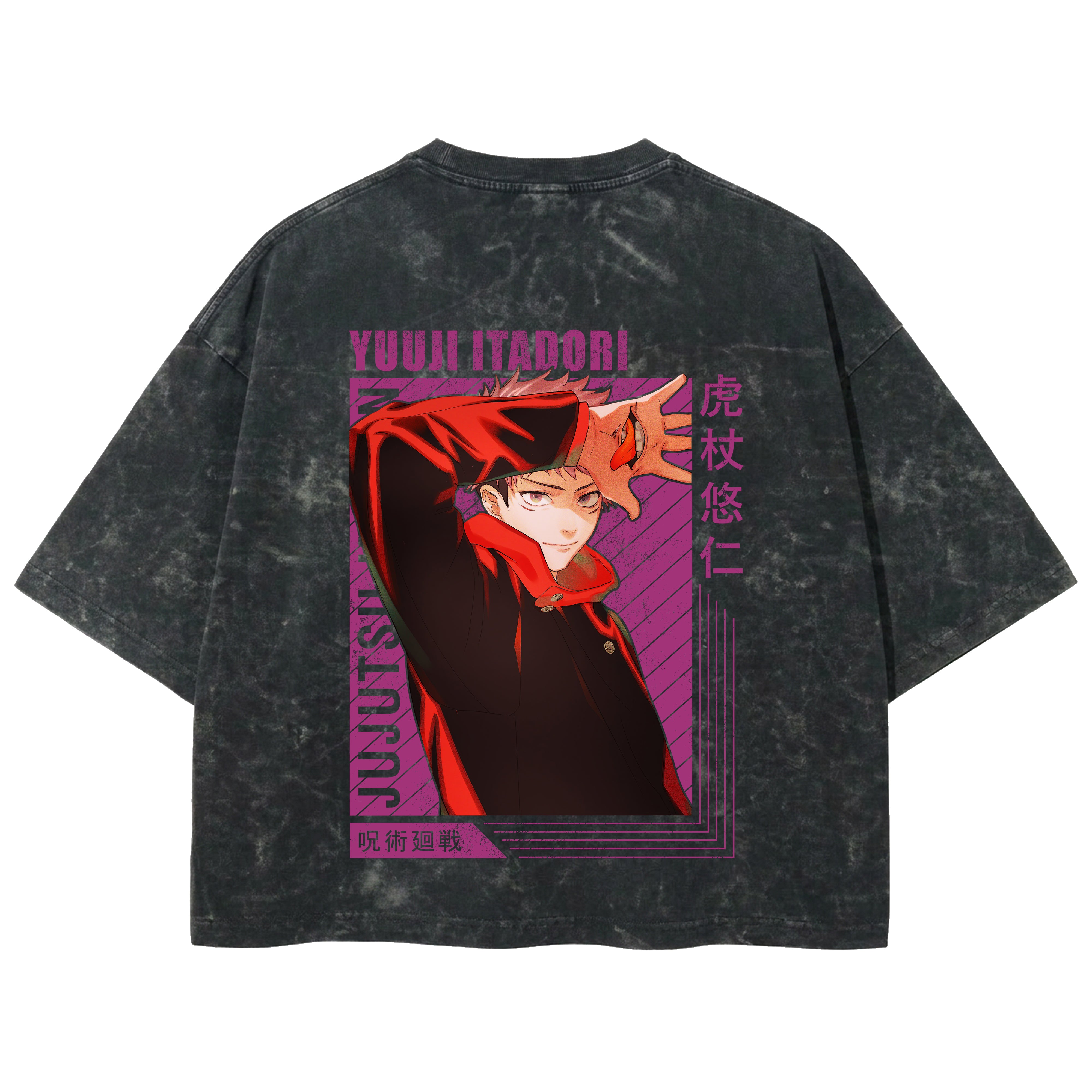 Playera streetwear premium de anime y gaming ExtraLife MX, corte boxy deluxe mineral wash heavyweight en color Acid Wash, moda urbana mexicana de culto.