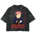 Playera streetwear premium de anime y gaming ExtraLife MX, corte boxy deluxe mineral wash heavyweight en color Acid Wash, moda urbana mexicana de culto.
