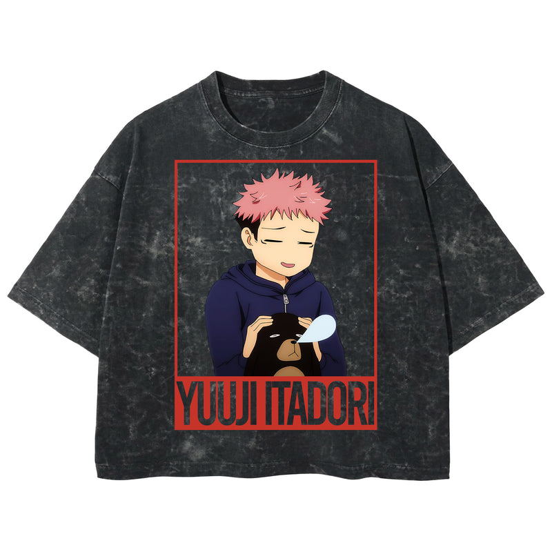 Playera streetwear premium de anime y gaming ExtraLife MX, corte boxy deluxe mineral wash heavyweight en color Acid Wash, moda urbana mexicana de culto.