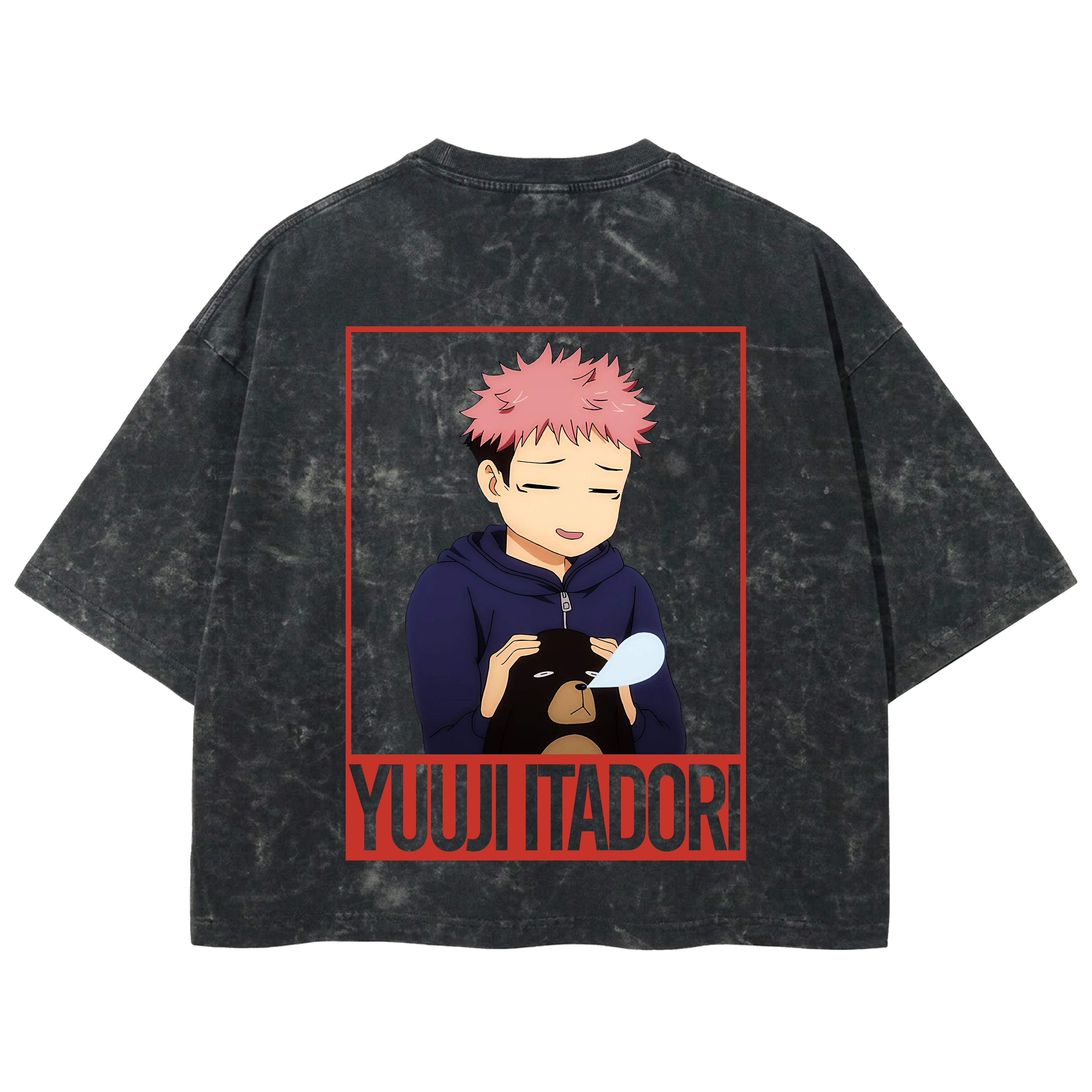 Playera streetwear premium de anime y gaming ExtraLife MX, corte boxy deluxe mineral wash heavyweight en color Acid Wash, moda urbana mexicana de culto.