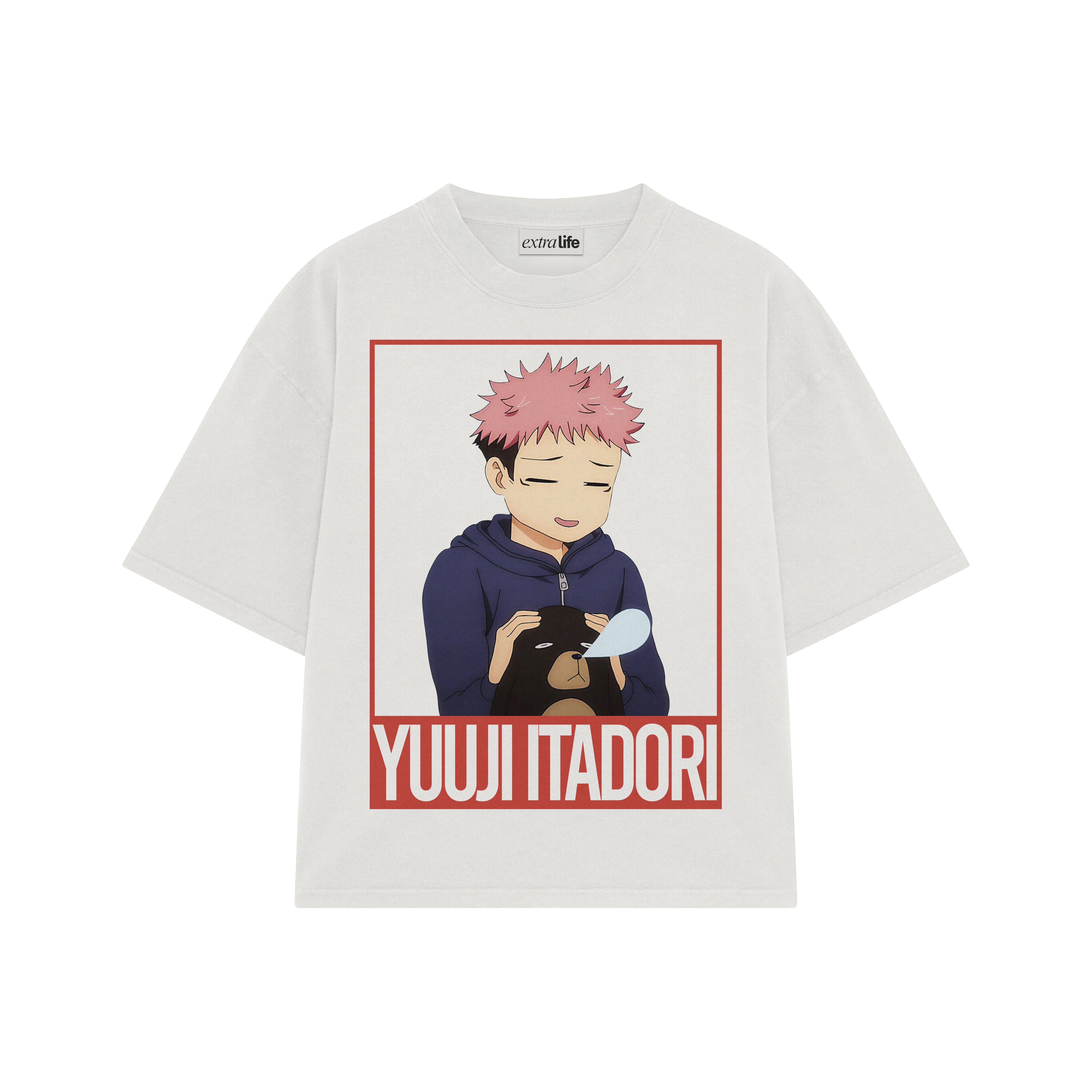 Playera streetwear premium de anime y gaming ExtraLife MX, corte boxy oversized drop shoulder heavyweight en color Deep Black y Off-White, moda urbana mexicana de culto.
