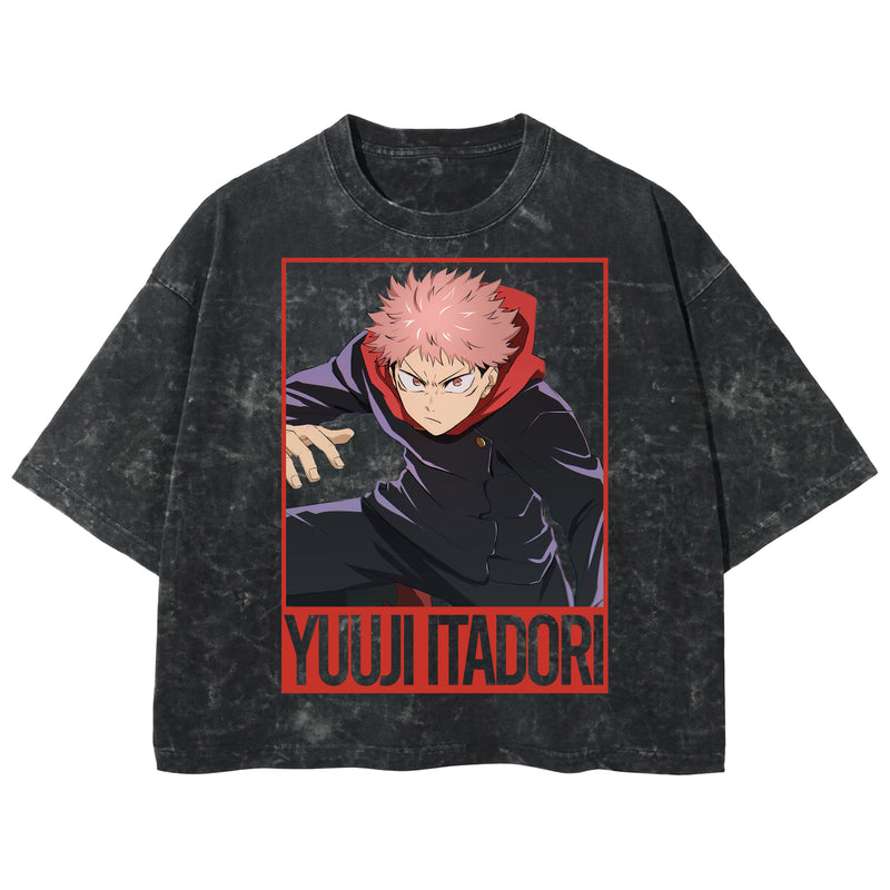 Playera streetwear premium de anime y gaming ExtraLife MX, corte boxy deluxe mineral wash heavyweight en color Acid Wash, moda urbana mexicana de culto.