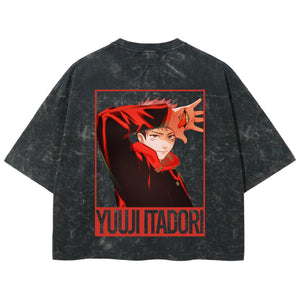 Playera streetwear premium de anime y gaming ExtraLife MX, corte boxy deluxe mineral wash heavyweight en color Acid Wash, moda urbana mexicana de culto.