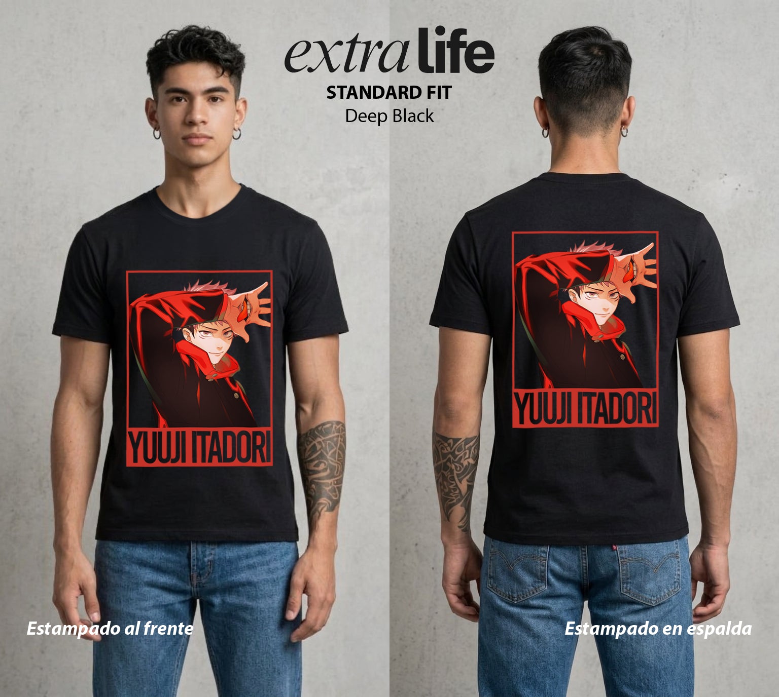 El Arte de las Maldiciones | El Heroe Maldito #04540 - Playera Standard Fit | Deep Black - Foto en modelo
