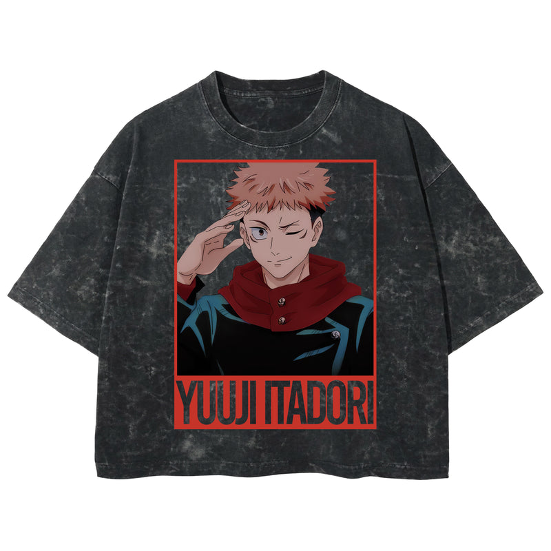 Playera streetwear premium de anime y gaming ExtraLife MX, corte boxy deluxe mineral wash heavyweight en color Acid Wash, moda urbana mexicana de culto.