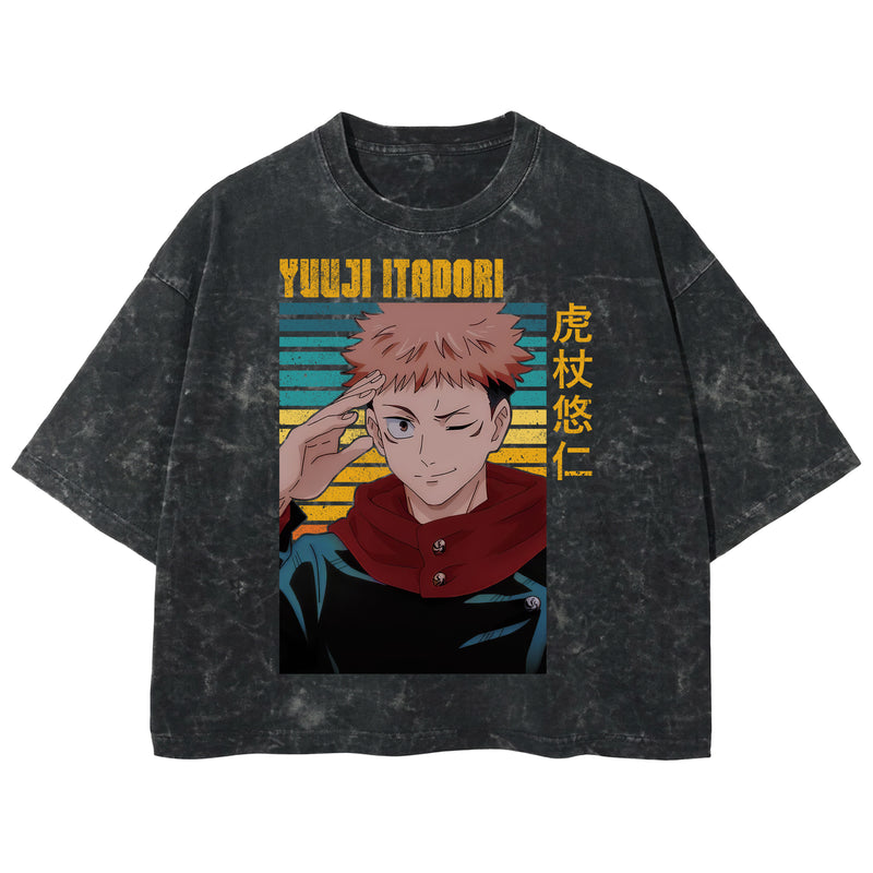 Playera streetwear premium de anime y gaming ExtraLife MX, corte boxy deluxe mineral wash heavyweight en color Acid Wash, moda urbana mexicana de culto.