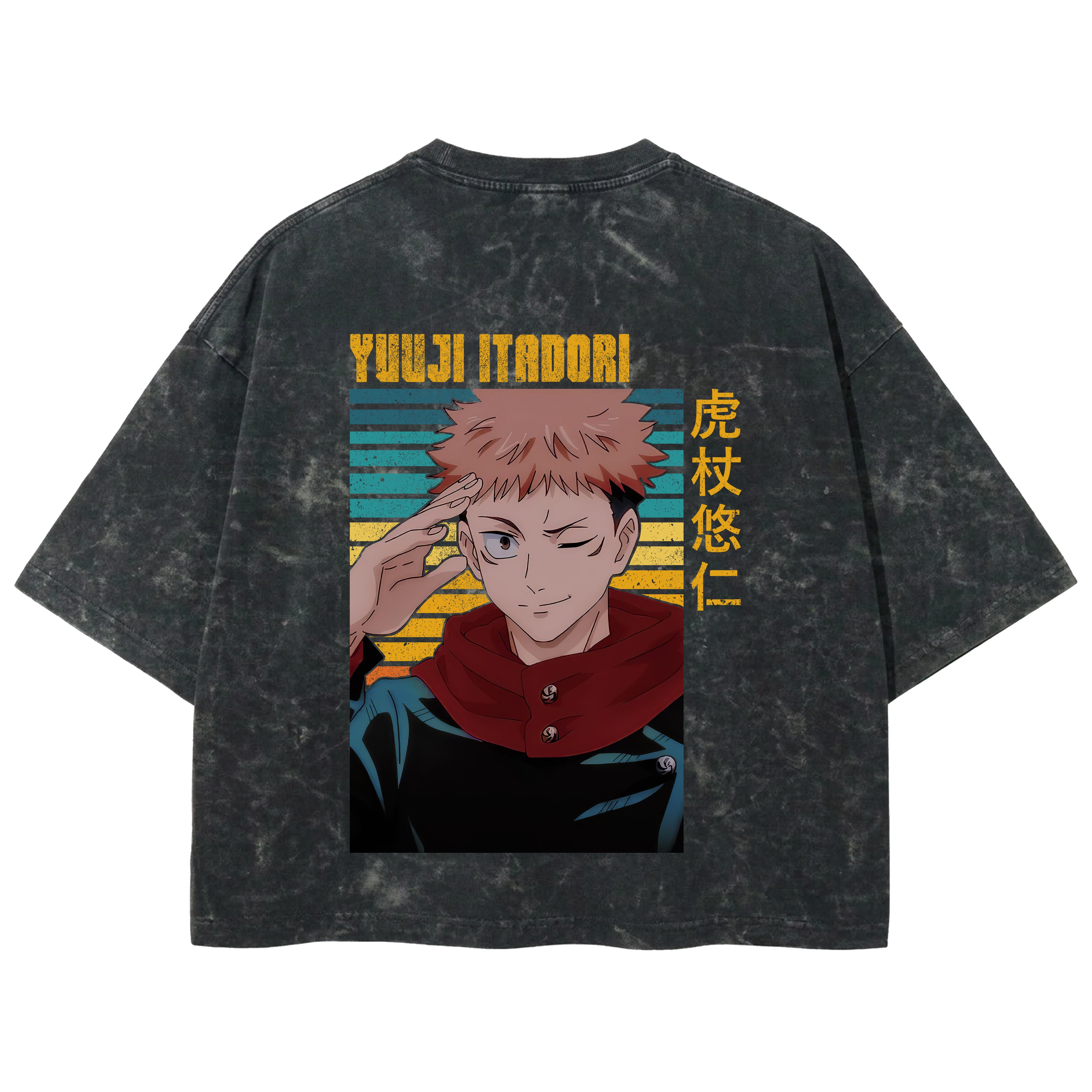 Playera streetwear premium de anime y gaming ExtraLife MX, corte boxy deluxe mineral wash heavyweight en color Acid Wash, moda urbana mexicana de culto.