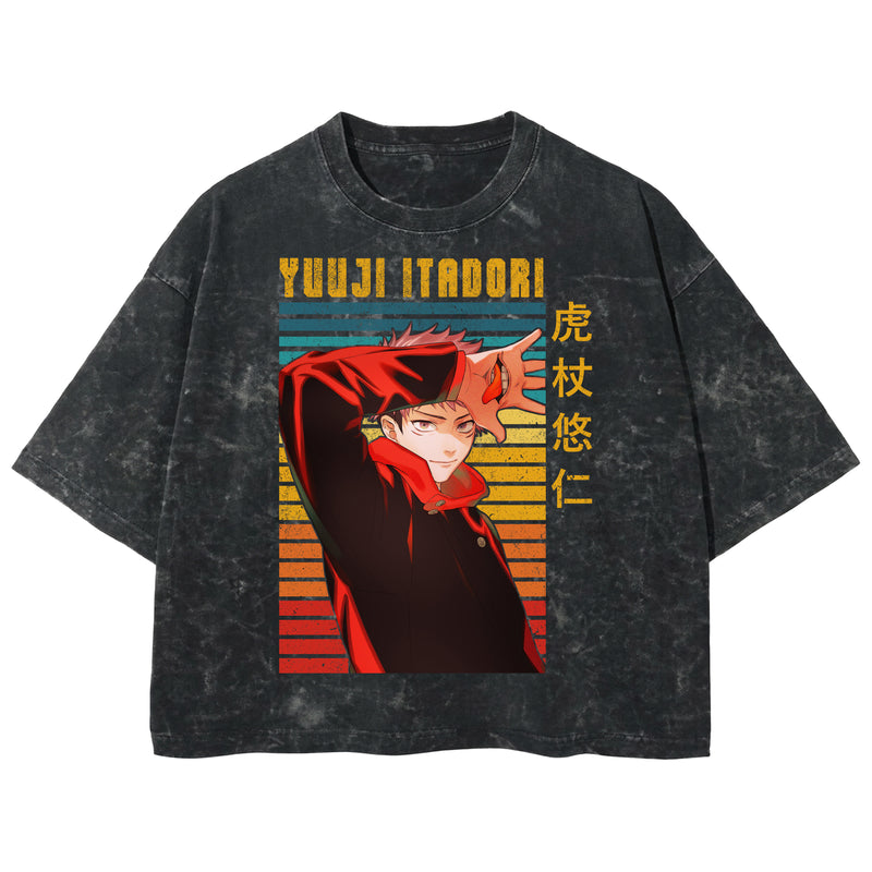 Playera streetwear premium de anime y gaming ExtraLife MX, corte boxy deluxe mineral wash heavyweight en color Acid Wash, moda urbana mexicana de culto.