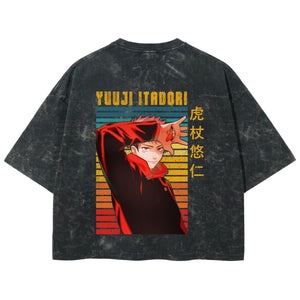 Playera streetwear premium de anime y gaming ExtraLife MX, corte boxy deluxe mineral wash heavyweight en color Acid Wash, moda urbana mexicana de culto.