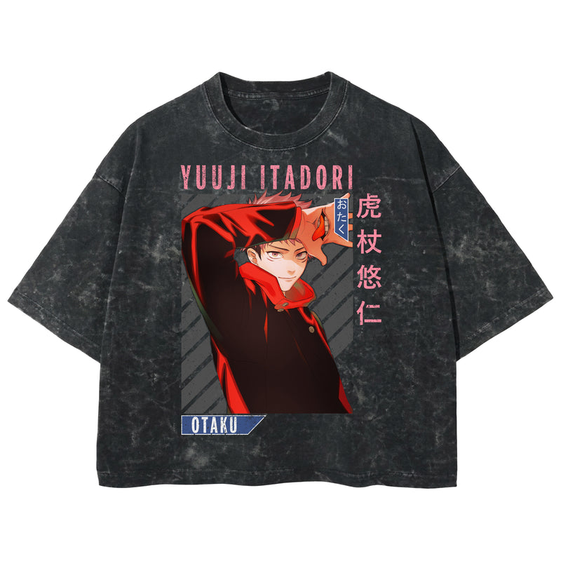 Playera streetwear premium de anime y gaming ExtraLife MX, corte boxy deluxe mineral wash heavyweight en color Acid Wash, moda urbana mexicana de culto.
