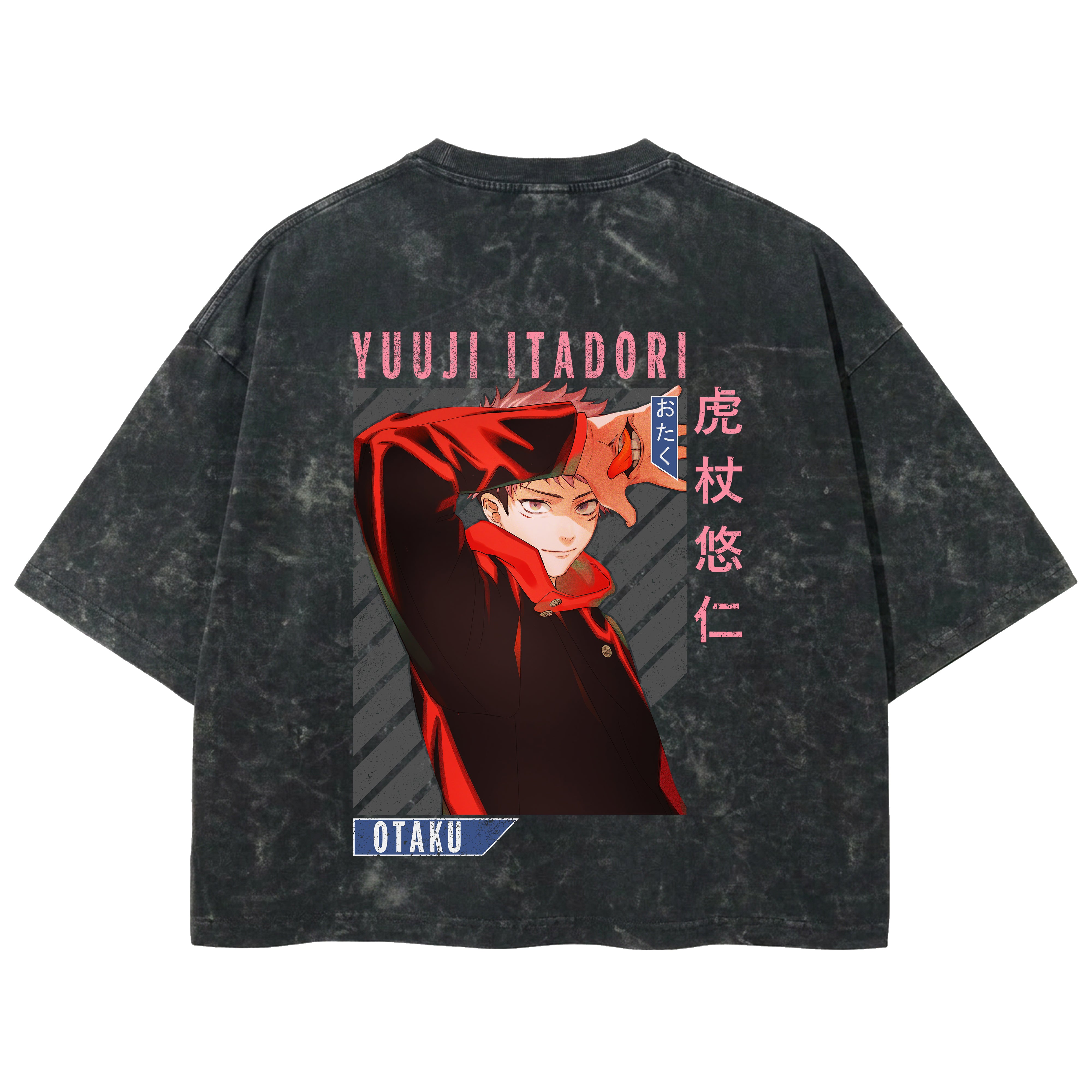 Playera streetwear premium de anime y gaming ExtraLife MX, corte boxy deluxe mineral wash heavyweight en color Acid Wash, moda urbana mexicana de culto.