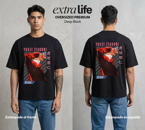 El Arte de las Maldiciones | El Portador del Rey #04544 - Playera Oversized Premium | Deep Black - Foto en modelo