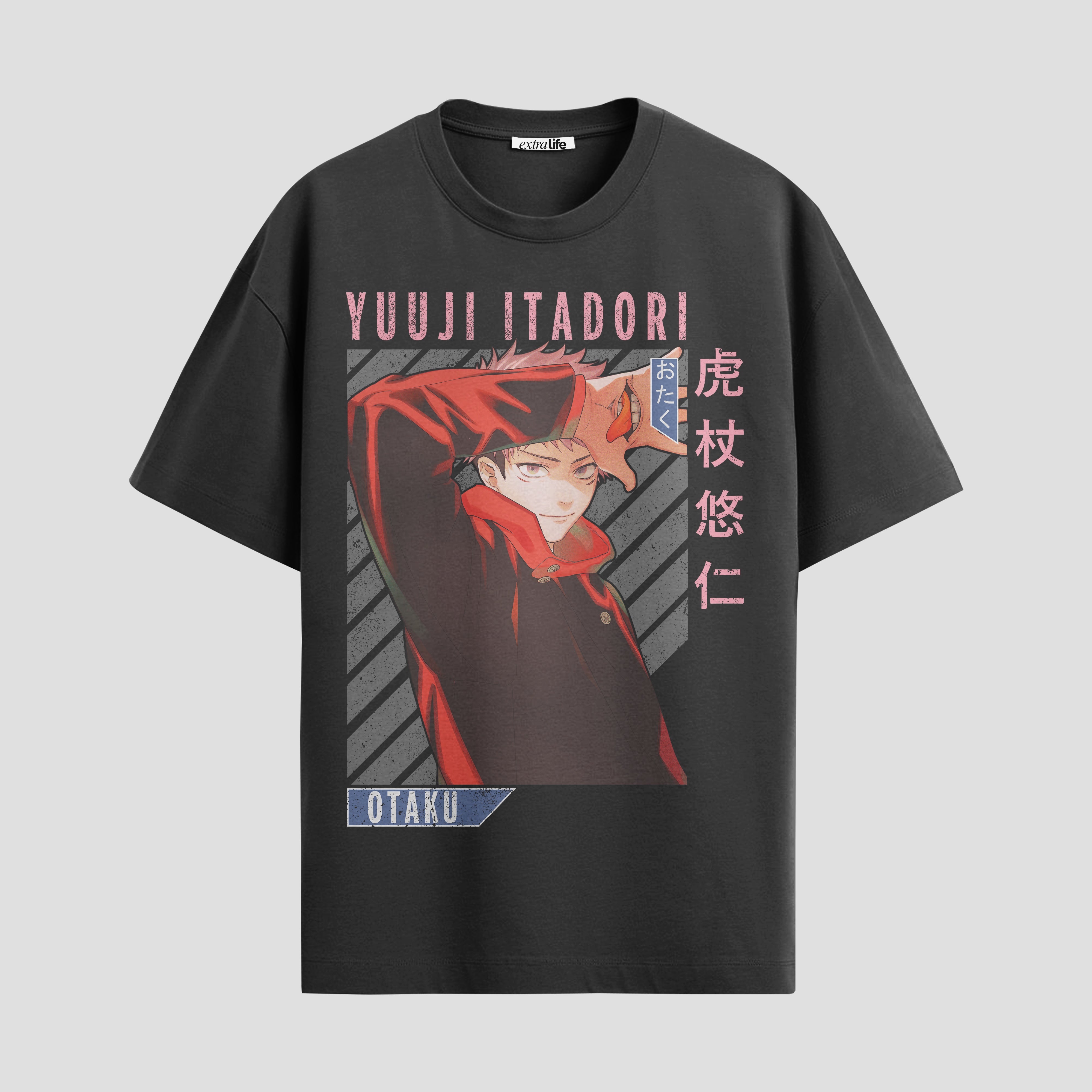 Playera urbana de anime y gaming ExtraLife MX, corte Standard Fit unisex ligero y transpirable en color Deep Black y Pure White, ropa de uso diario para gym y casual.