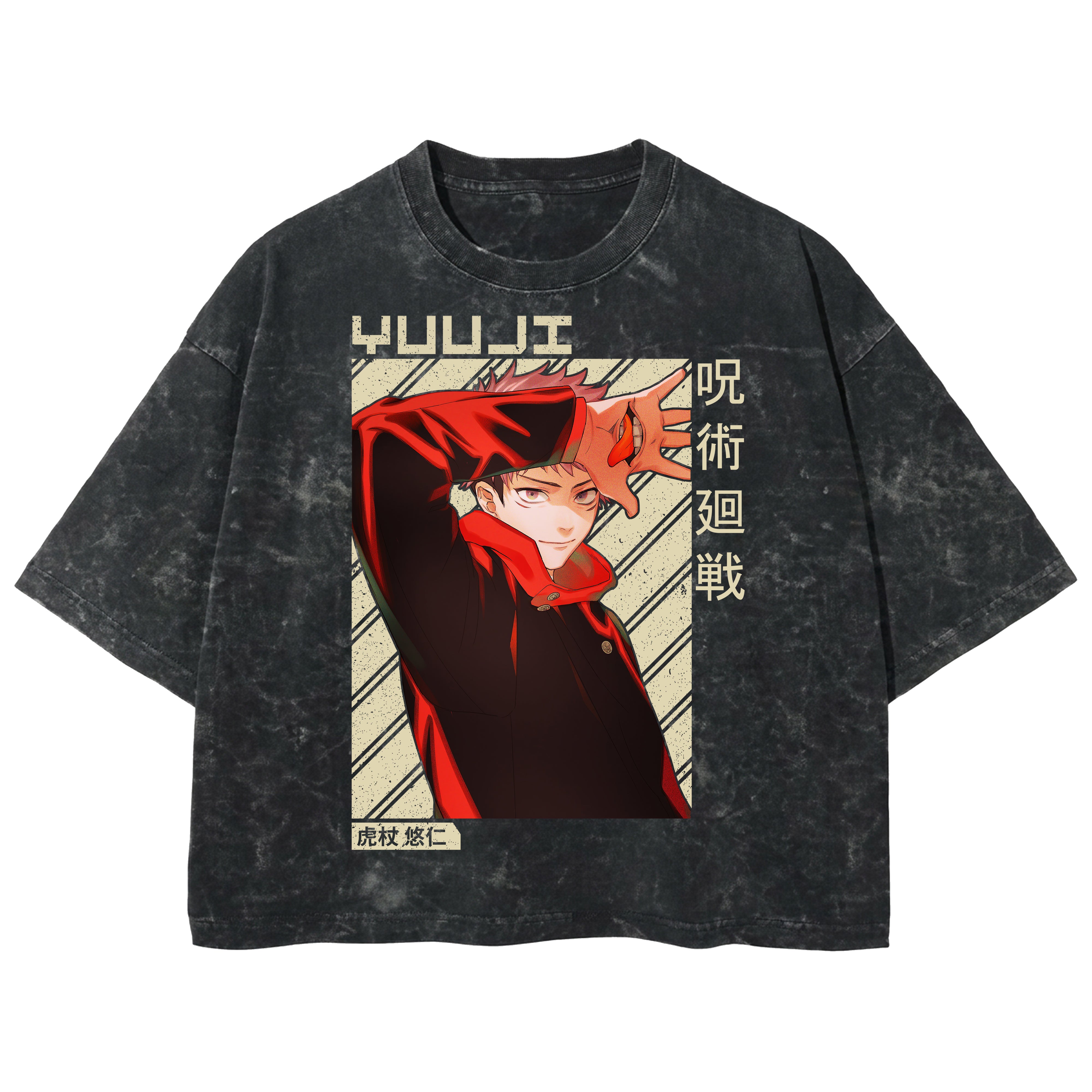 Playera streetwear premium de anime y gaming ExtraLife MX, corte boxy deluxe mineral wash heavyweight en color Acid Wash, moda urbana mexicana de culto.