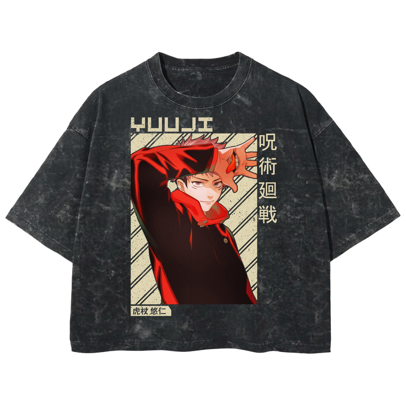 Playera streetwear premium de anime y gaming ExtraLife MX, corte boxy deluxe mineral wash heavyweight en color Acid Wash, moda urbana mexicana de culto.