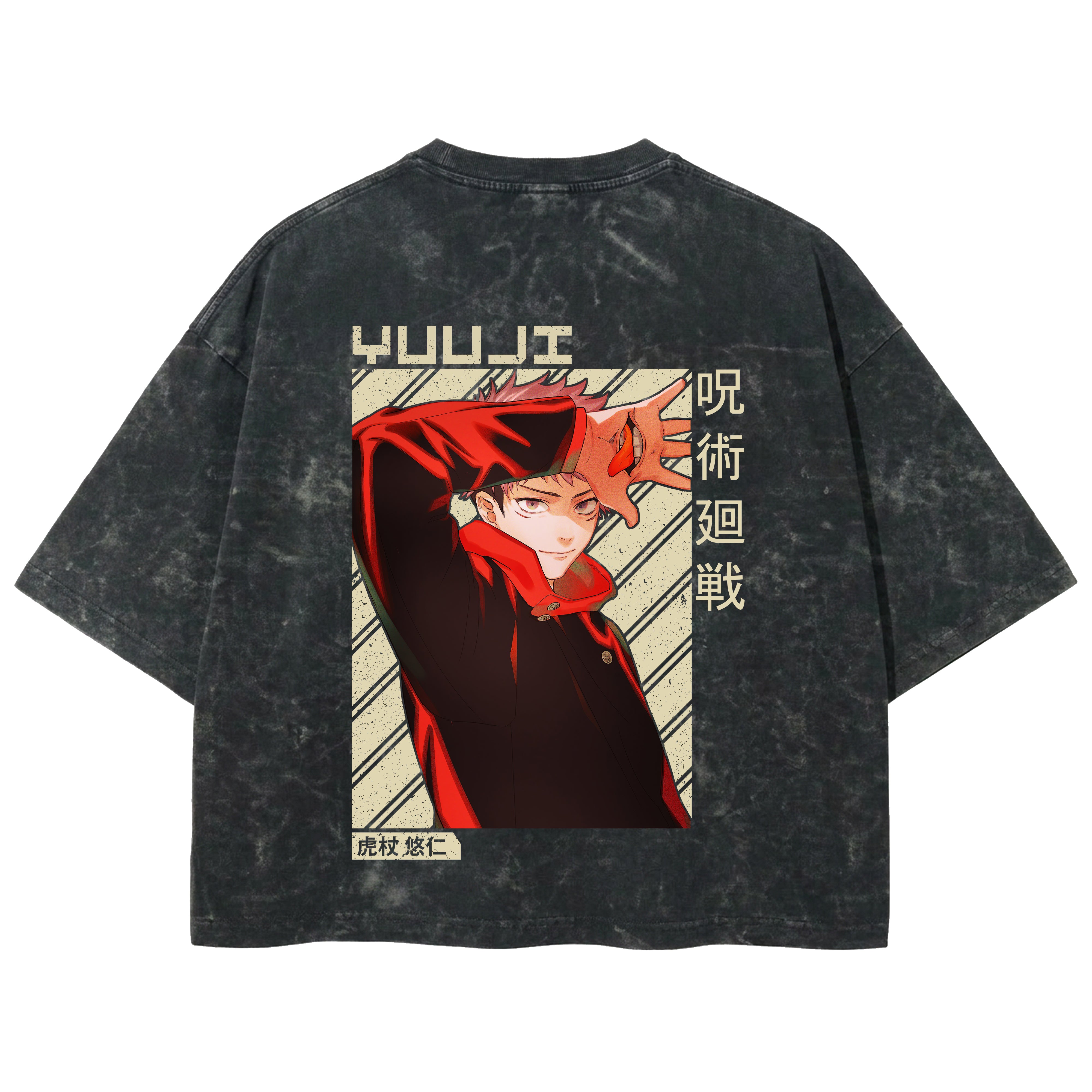 Playera streetwear premium de anime y gaming ExtraLife MX, corte boxy deluxe mineral wash heavyweight en color Acid Wash, moda urbana mexicana de culto.