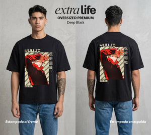 El Arte de las Maldiciones | El Corazon del Poder #04545 - Playera Oversized Premium | Deep Black - Foto en modelo