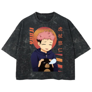 Playera streetwear premium de anime y gaming ExtraLife MX, corte boxy deluxe mineral wash heavyweight en color Acid Wash, moda urbana mexicana de culto.