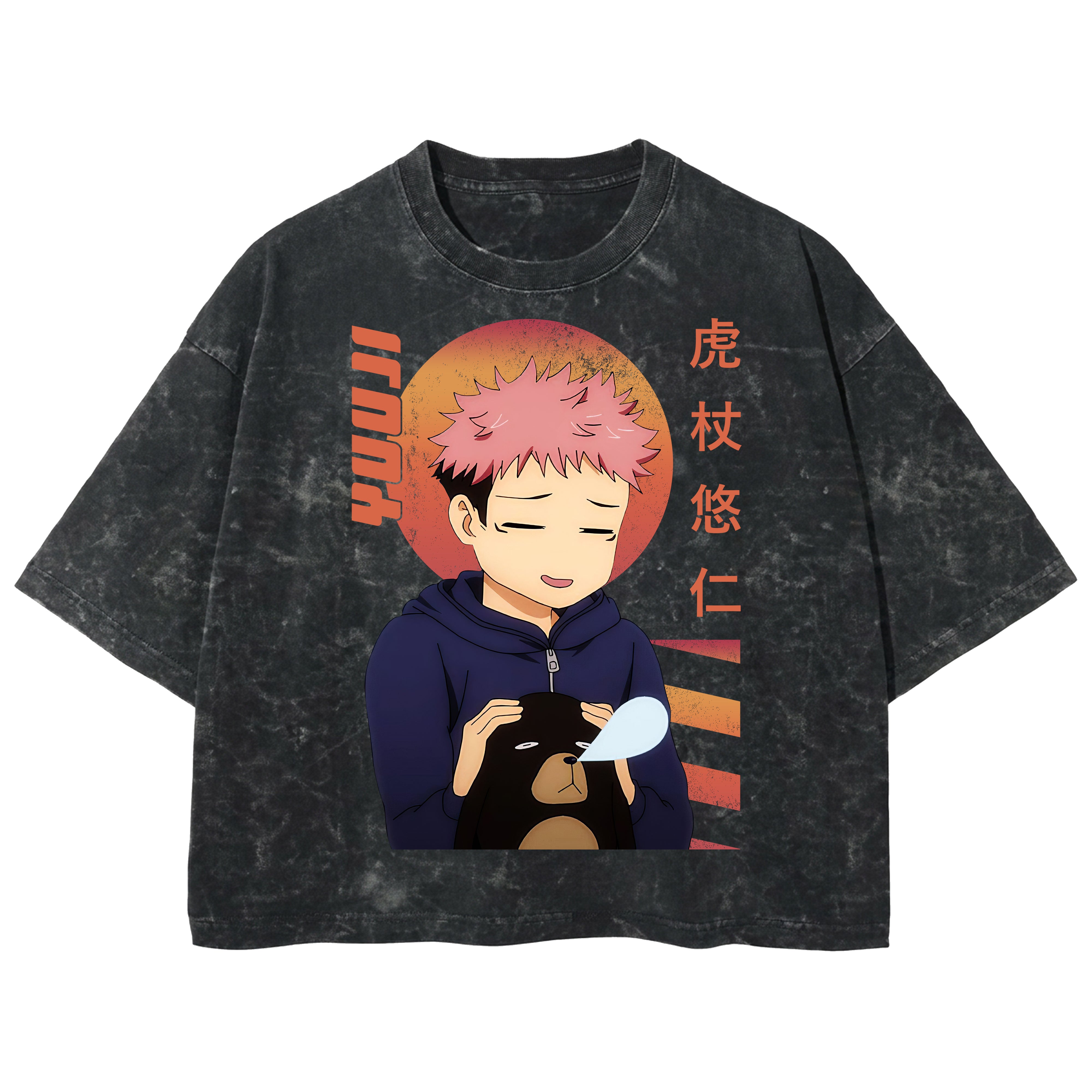 Playera streetwear premium de anime y gaming ExtraLife MX, corte boxy deluxe mineral wash heavyweight en color Acid Wash, moda urbana mexicana de culto.