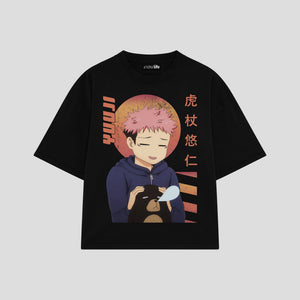 Playera streetwear premium de anime y gaming ExtraLife MX, corte boxy oversized drop shoulder heavyweight en color Deep Black y Off-White, moda urbana mexicana de culto.