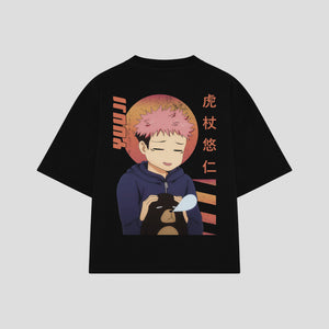 Playera streetwear premium de anime y gaming ExtraLife MX, corte boxy oversized drop shoulder heavyweight en color Deep Black y Off-White, moda urbana mexicana de culto.