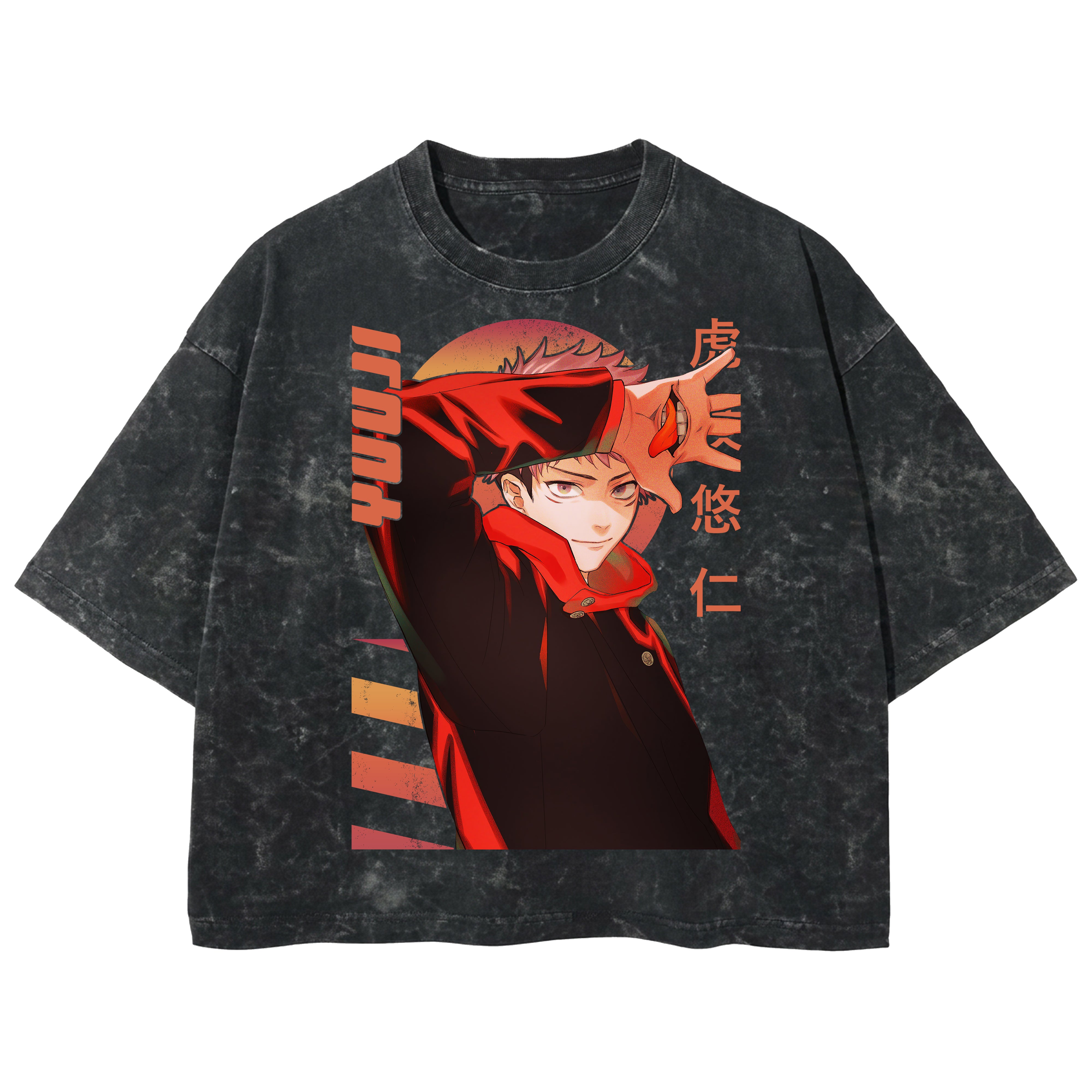 Playera streetwear premium de anime y gaming ExtraLife MX, corte boxy deluxe mineral wash heavyweight en color Acid Wash, moda urbana mexicana de culto.
