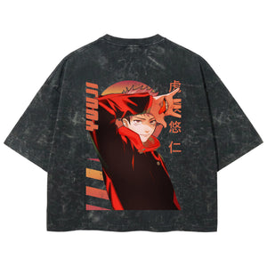 Playera streetwear premium de anime y gaming ExtraLife MX, corte boxy deluxe mineral wash heavyweight en color Acid Wash, moda urbana mexicana de culto.
