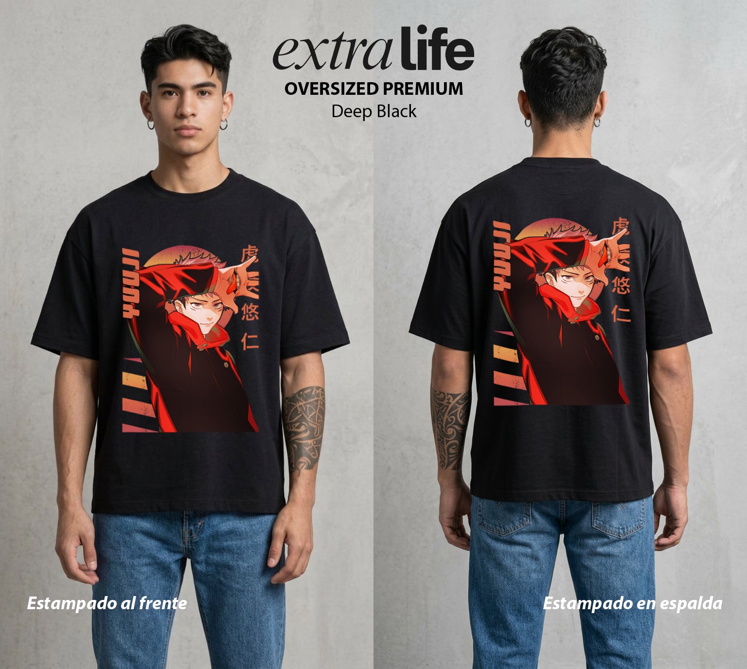 El Arte de las Maldiciones | Fuerza de Voluntad #04547 - Playera Oversized Premium | Deep Black - Foto en modelo