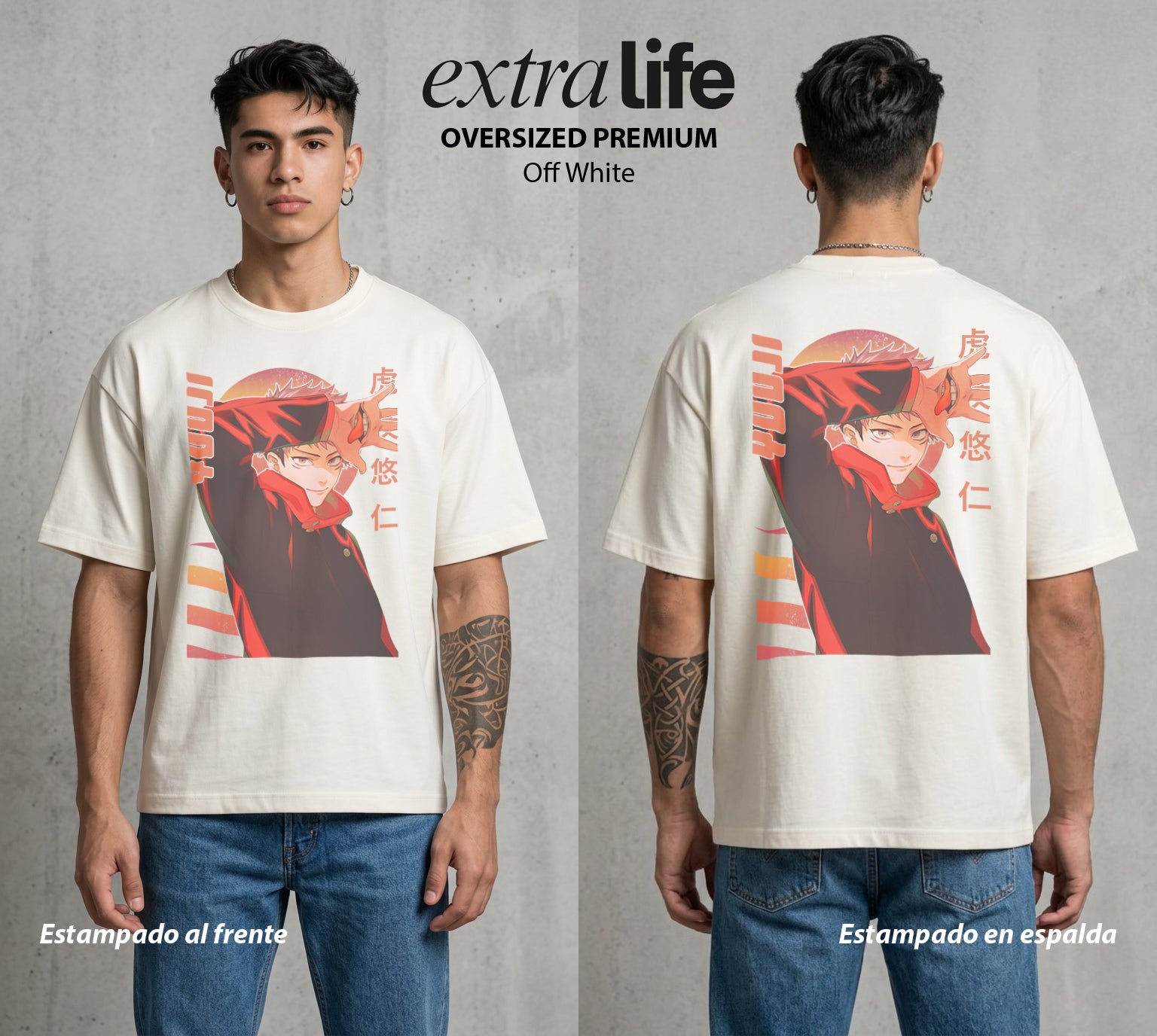El Arte de las Maldiciones | Fuerza de Voluntad #04547 - Playera Oversized Premium | Off White - Foto en modelo