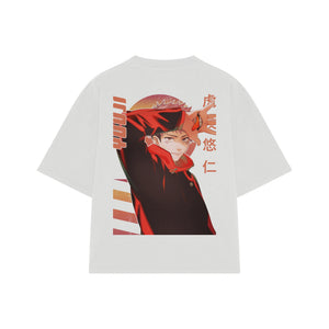 Playera streetwear premium de anime y gaming ExtraLife MX, corte boxy oversized drop shoulder heavyweight en color Deep Black y Off-White, moda urbana mexicana de culto.