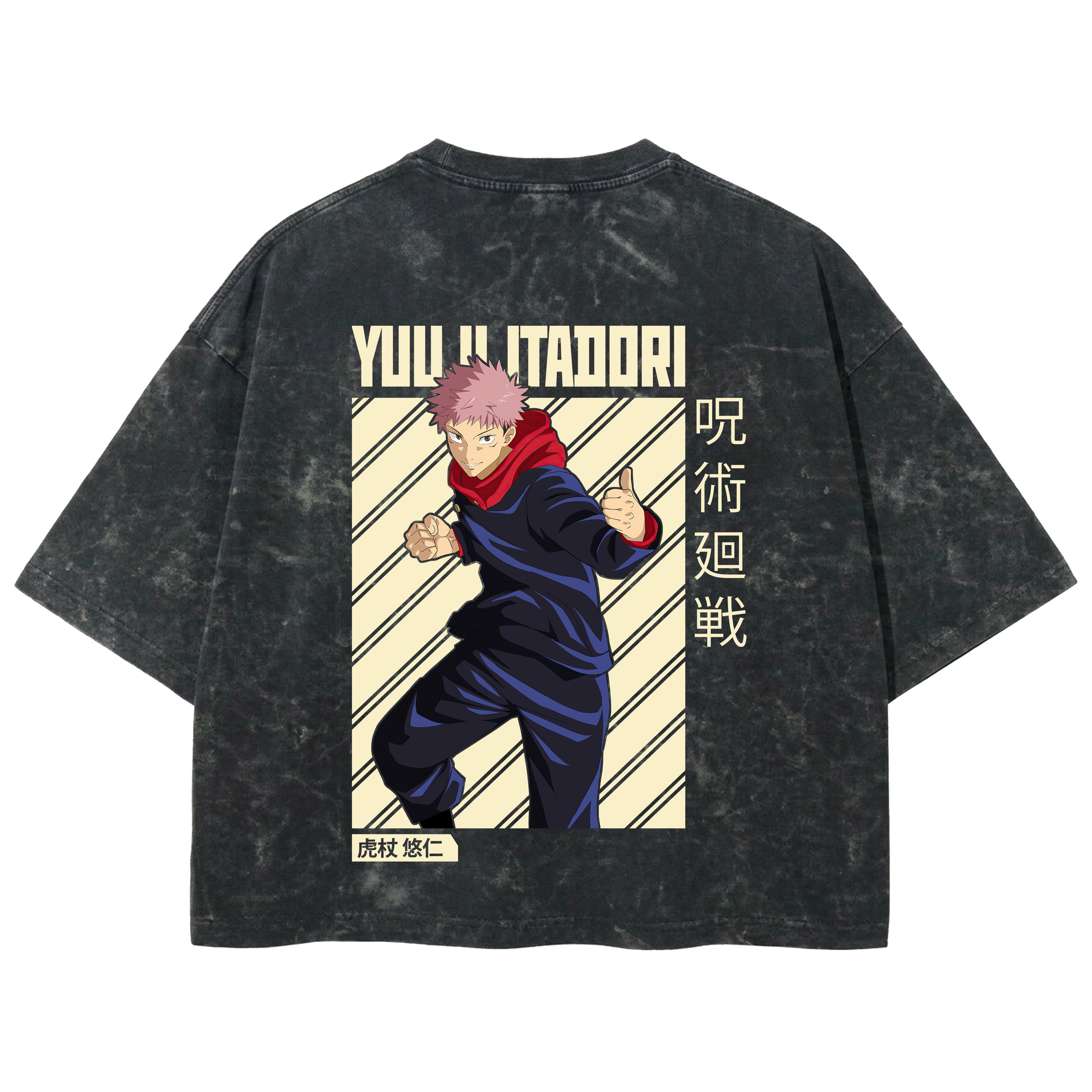 Playera streetwear premium de anime y gaming ExtraLife MX, corte boxy deluxe mineral wash heavyweight en color Acid Wash, moda urbana mexicana de culto.