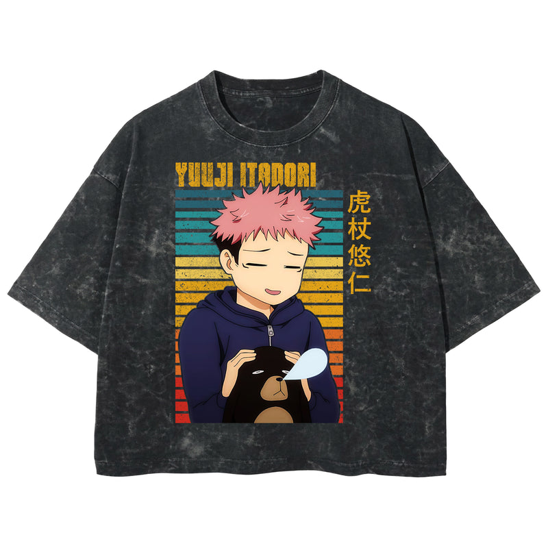 Playera streetwear premium de anime y gaming ExtraLife MX, corte boxy deluxe mineral wash heavyweight en color Acid Wash, moda urbana mexicana de culto.