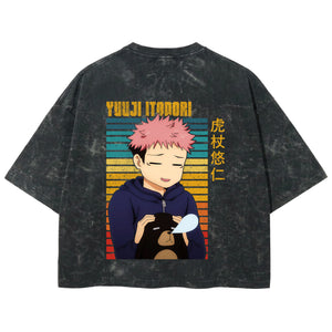 Playera streetwear premium de anime y gaming ExtraLife MX, corte boxy deluxe mineral wash heavyweight en color Acid Wash, moda urbana mexicana de culto.