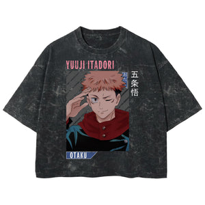 Playera streetwear premium de anime y gaming ExtraLife MX, corte boxy deluxe mineral wash heavyweight en color Acid Wash, moda urbana mexicana de culto.