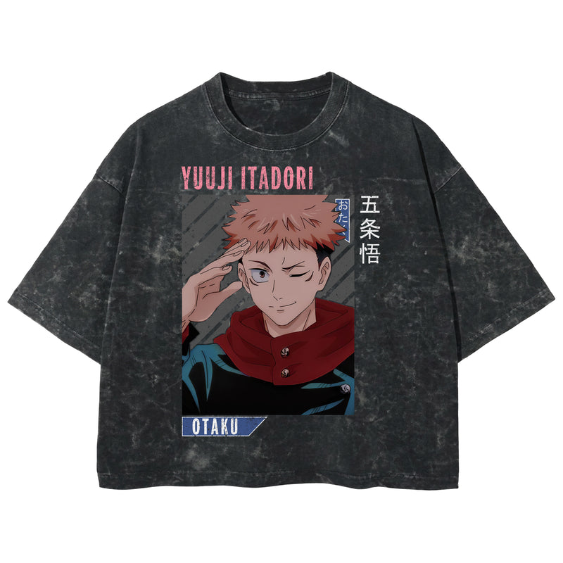 Playera streetwear premium de anime y gaming ExtraLife MX, corte boxy deluxe mineral wash heavyweight en color Acid Wash, moda urbana mexicana de culto.